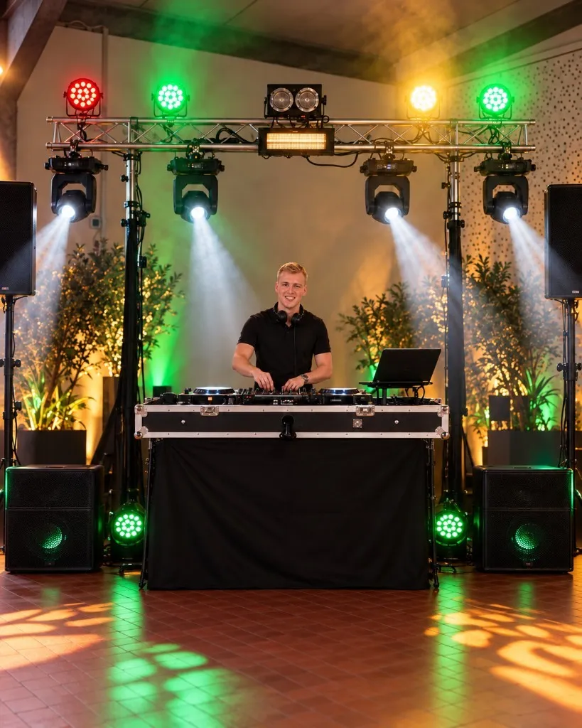 Nick von NK Music am DJ-Pult mit Licht- und Tontechnik.